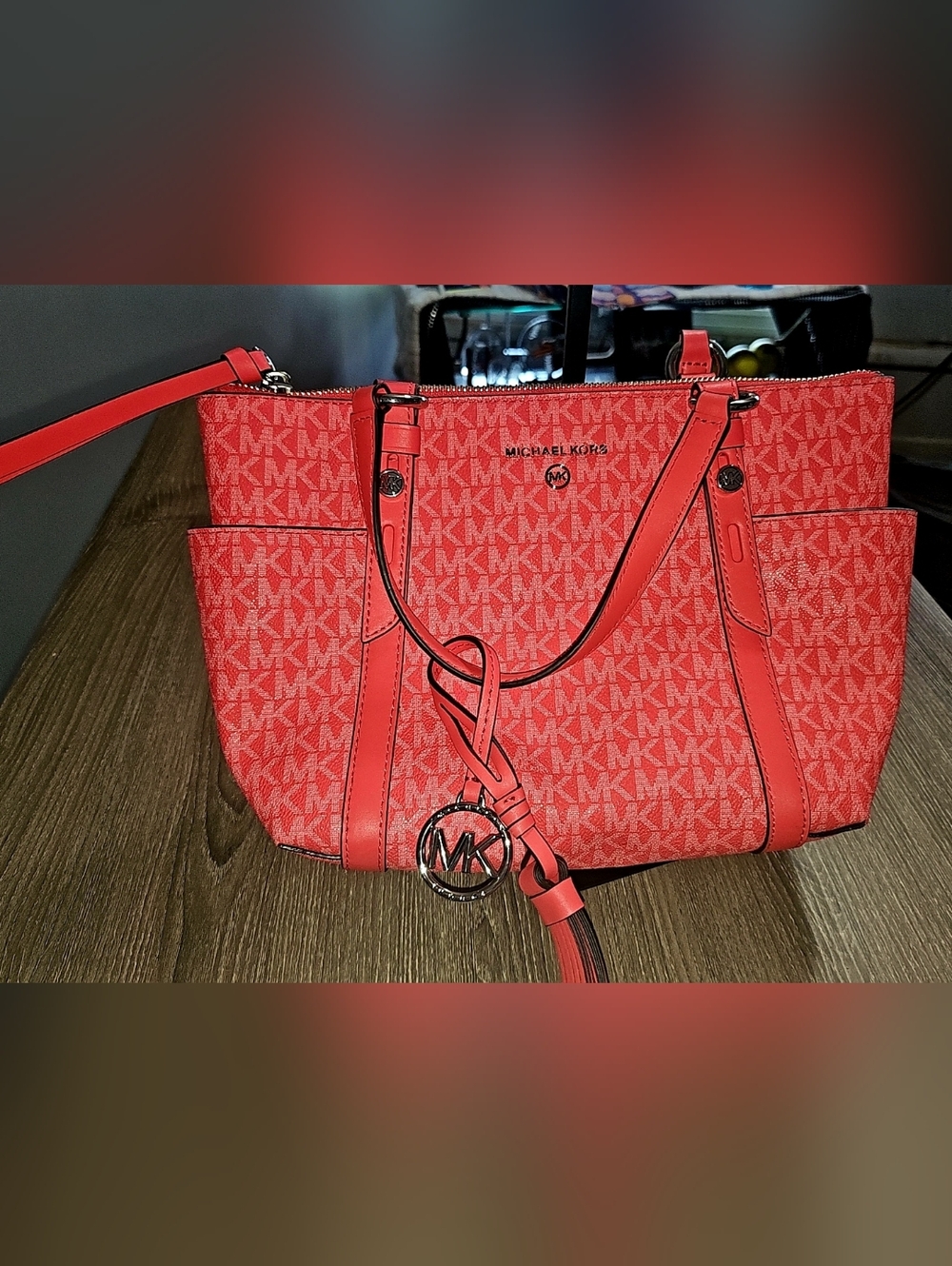 Authentic Michael Kors Signature Sullivan Convertible Top Zip Tote Dahlia Pink